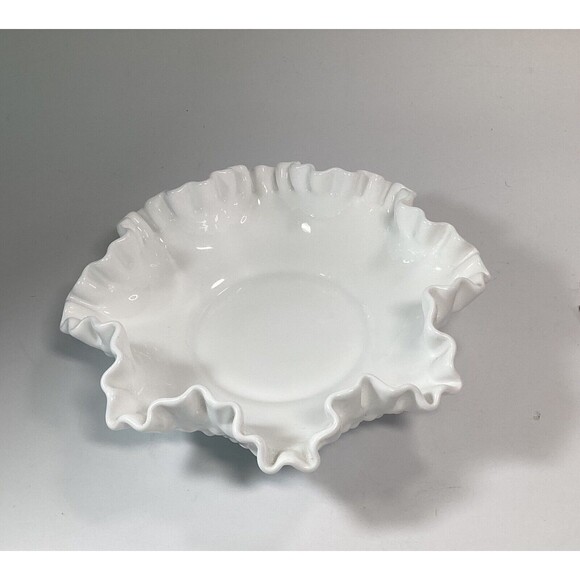 Vintage Fenton White Hobnail Milk Glass Crimped Candy/Nut Dish 8" - Picture 2 of 6